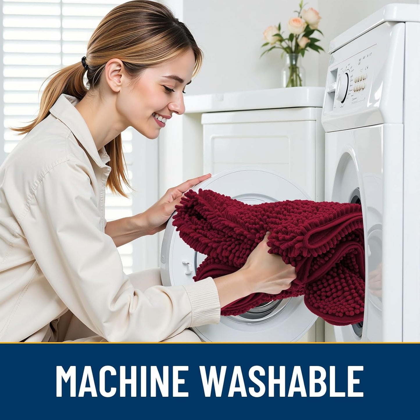 Smiry Dog Door Mat for Muddy Paws 47x32, Absorbs Moisture and Dirt Doormat, Non-Slip Washable Quick Dry Chenille Front Door Mat Indoor Entrance, Entryway Carpet for Inside Floor, Burgundy