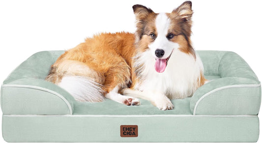 EHEYCIGA Orthopedic Large Dog Bed, Waterproof Memory Foam, Non-Slip Bottom, Sage Green, 41"L x 27"W x 6.5"Th