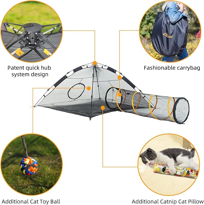 Cat Tent for Indoor and Outdoor Cat Enclosures(Outdoor, Tunnel, and Playhouse) Kitty Playpen X-Large Portable Kitten Tunnel Play Tents for Cats Rabbits and Small Animals