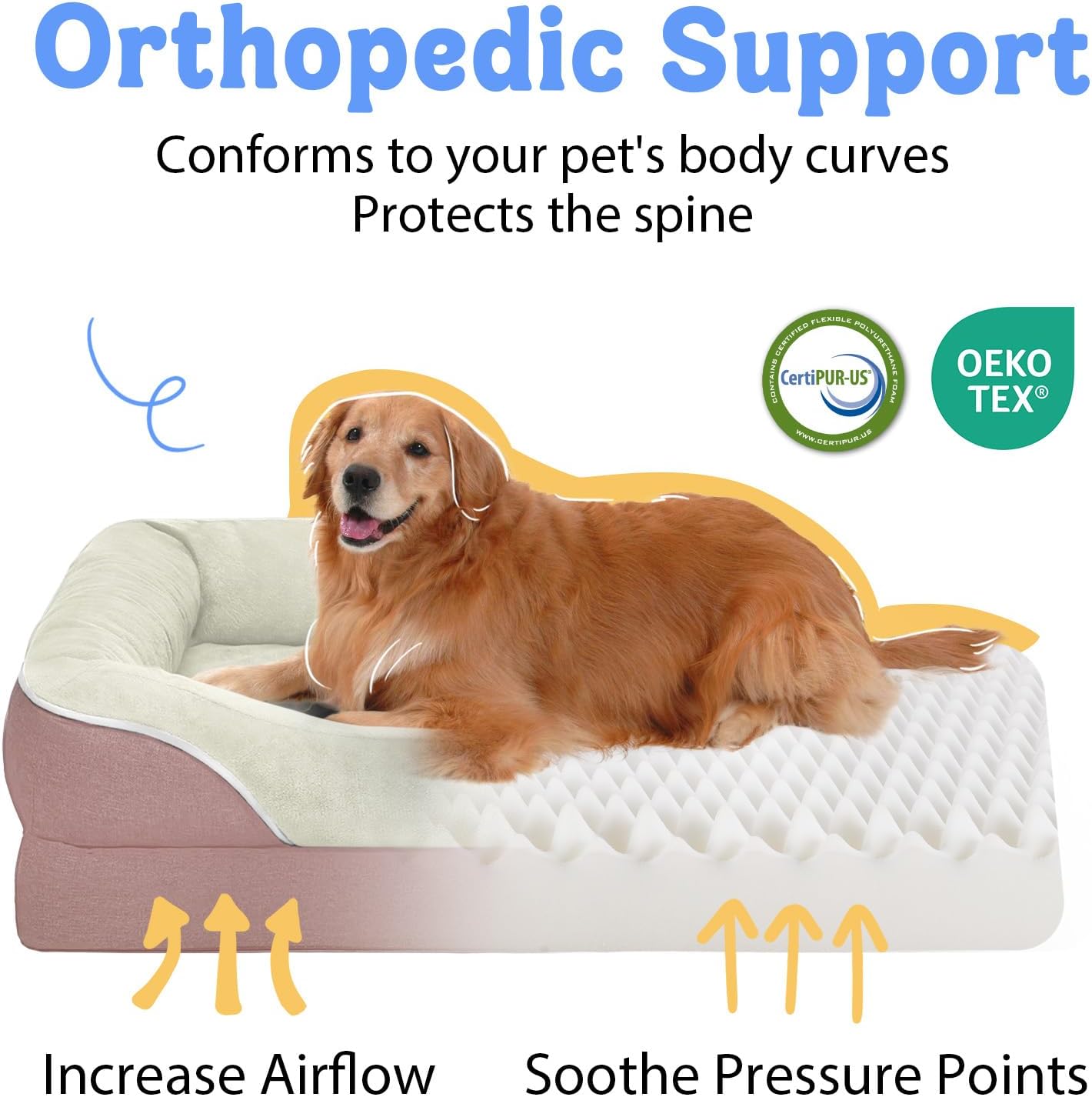 Orthopedic Washable Large Dog Bed - Dog Beds Large Sized Dogs with Removable Cover Waterproof Orthopedic Pet Bed XL Dogs Beds with Bolster