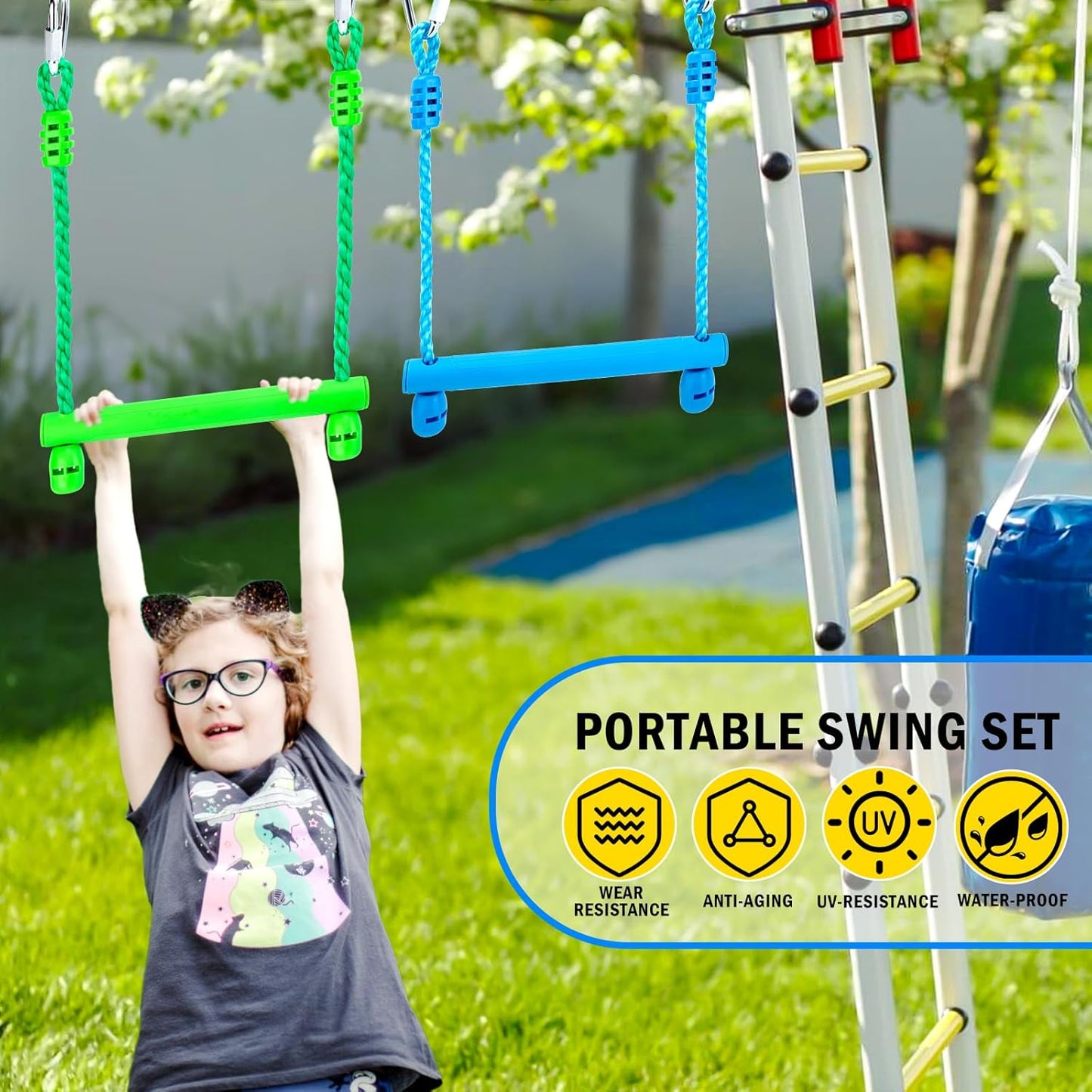 Ninja Obstacle Course Attachments - 7 Course Rings, 2 Monkey Bars, 2 Warrior Wheels, Outdoor Training Set
