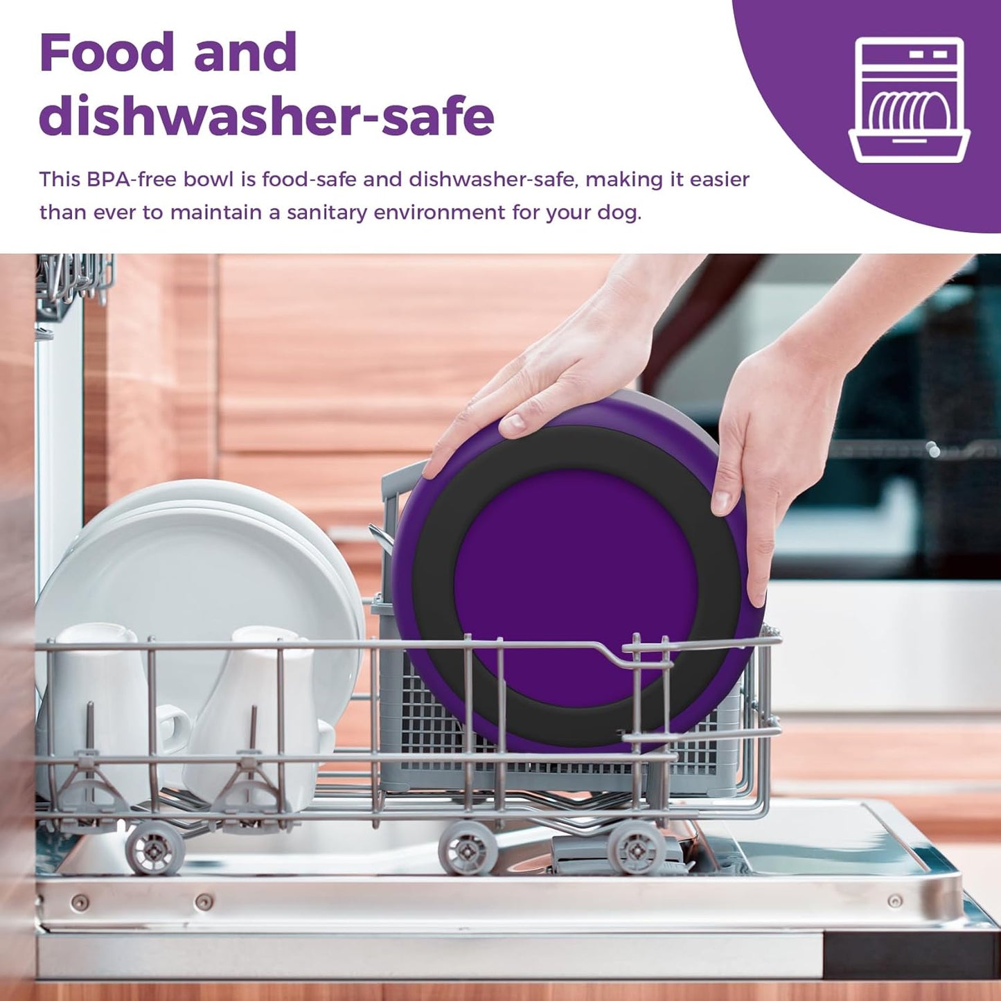 Dog Bowl, Stainless Steel Dog Food and Water Bowl with Non Slip Quiet Bottom, Easy to Clean, Dishwasher Safe, 40oz, Purple