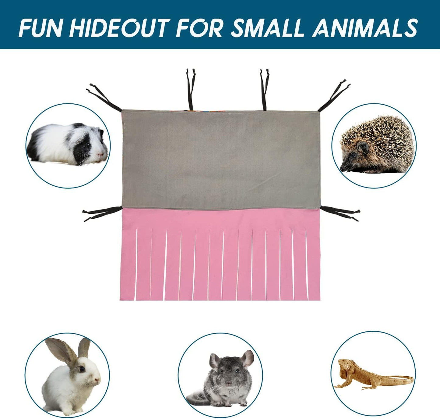 RIOUSSI Guinea Pig Hideout Hideaway Corner Fleece Toys Cage Accessories with Reversible Sides, Heart/Gray+Pink, 27"x14"x14"