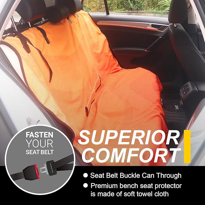 Back Seat Cover for Car Trucks Van SUV,Waterproof Rear Bench Towel Seat Covers for Dogs and Kids,Automotive Backseat Protector (Orange)