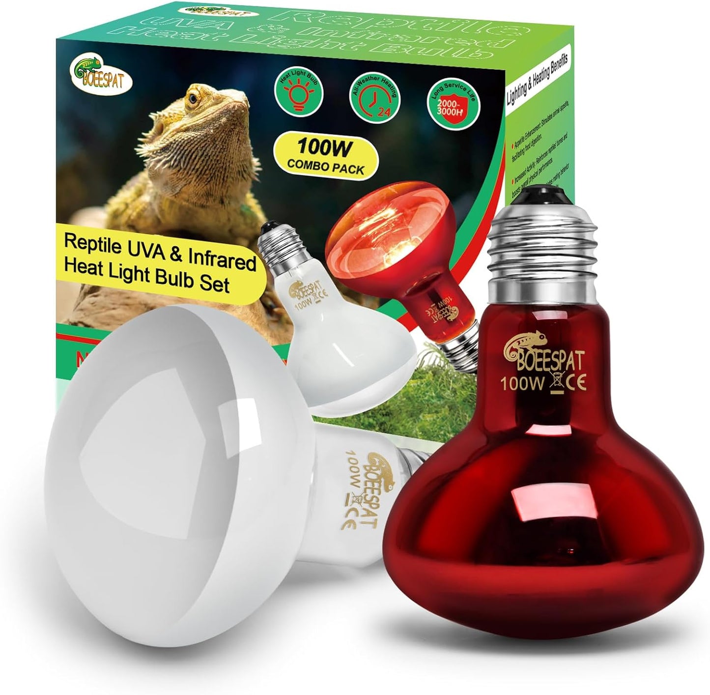 100W Daylight Basking Light Bulb & Infrared Heat Lamp Bulb for Amphibians Reptiles Bearded Dragon, Turtle, Lizard, Snakes, Geckos, ...