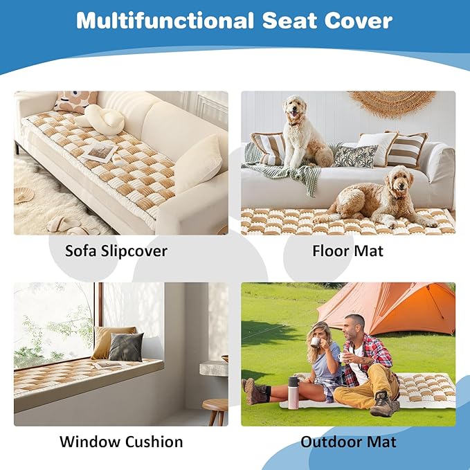 VClife Dog Bed Mat for Car Backseat Extender, Anti Slip Plaid Pet Bed Mat for Car Backseat Extender, Furry Dog Sofa Couch Cover, Washable Travel Dogs Bed for Cars, SUV, Small Truck, 59"×27.6"