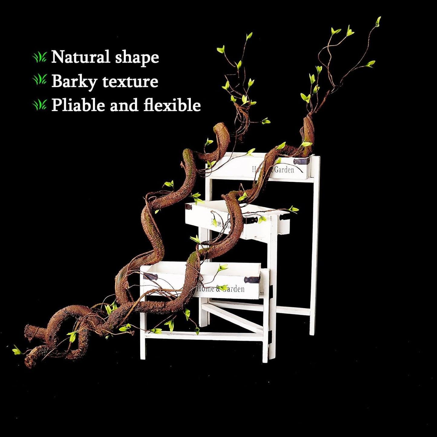 63in Bendable Thick Artificial Tree Branches Faux Wood Tree Trunk Twigs Grapevines Moss Plants Garland With Green Leaves For Wall Hanging Reptile Climbing Halloween Outdoor Arch Home Garden Decoration