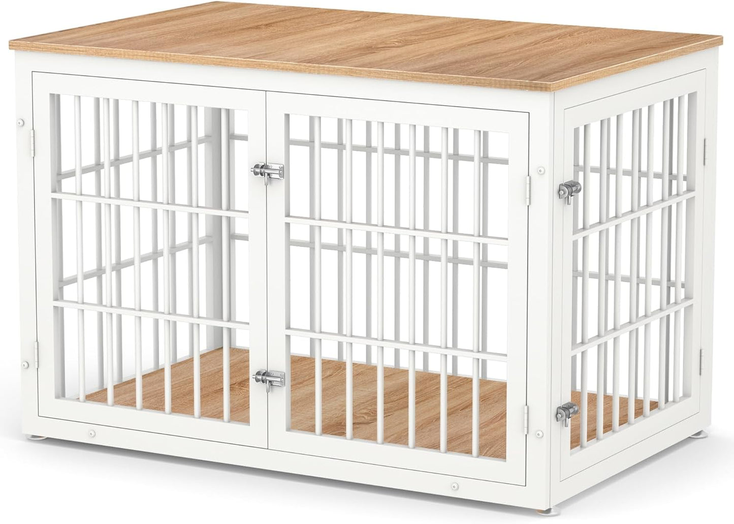 48 Inch Heavy Duty Dog Crate Furniture for Large Dogs, Decorative Pet House End Table, Extra Large Wooden Cage Kennel Furniture Indoor, Natural and White