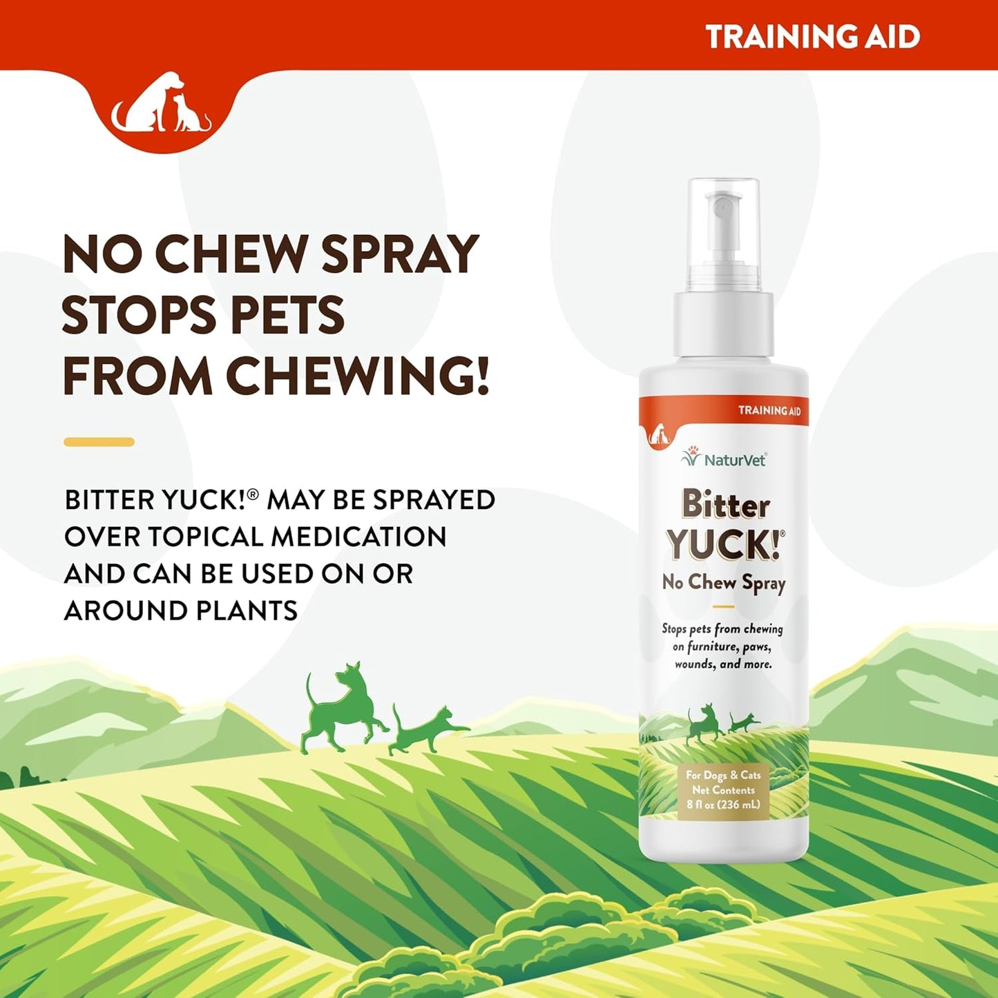 NaturVet Bitter Yuck! No Chew Spray for Dogs, Cats, and Horses Pet Training Spray, Liquid, Made in The USA, 16 Ounce