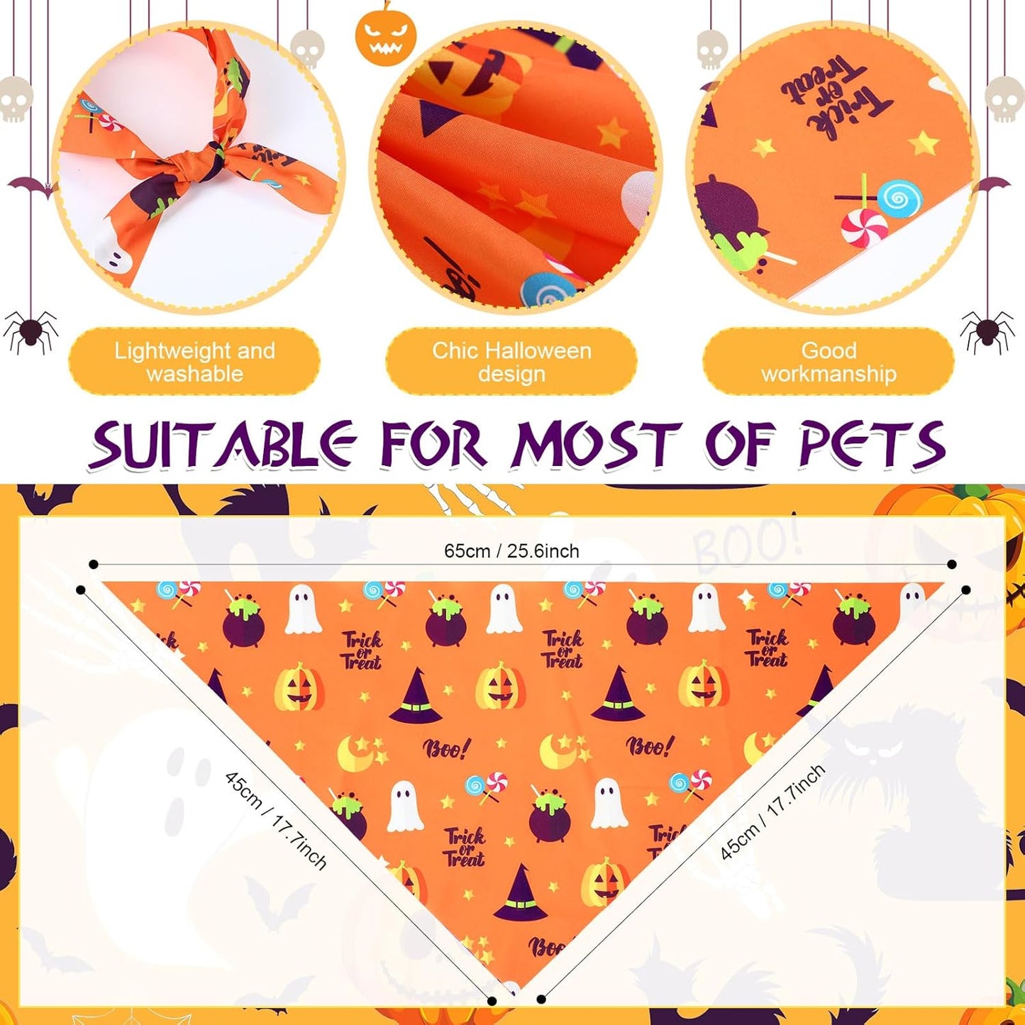 Abbylike 100 Pcs Halloween Dog Bandanas Bulk Pumpkin Bandanas for Dogs Triangle Kerchief Bibs Scarf Set for Pet Halloween Costume Photo Props Accessories Pet Shops, 25 Styles (25.6 x 17.7 x 17.7)