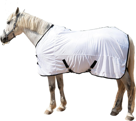 Horse Fly Sheet Equine Summer Sheets, Comfy Mesh Bug and Mosquito Protection Standard Neck - White 78"