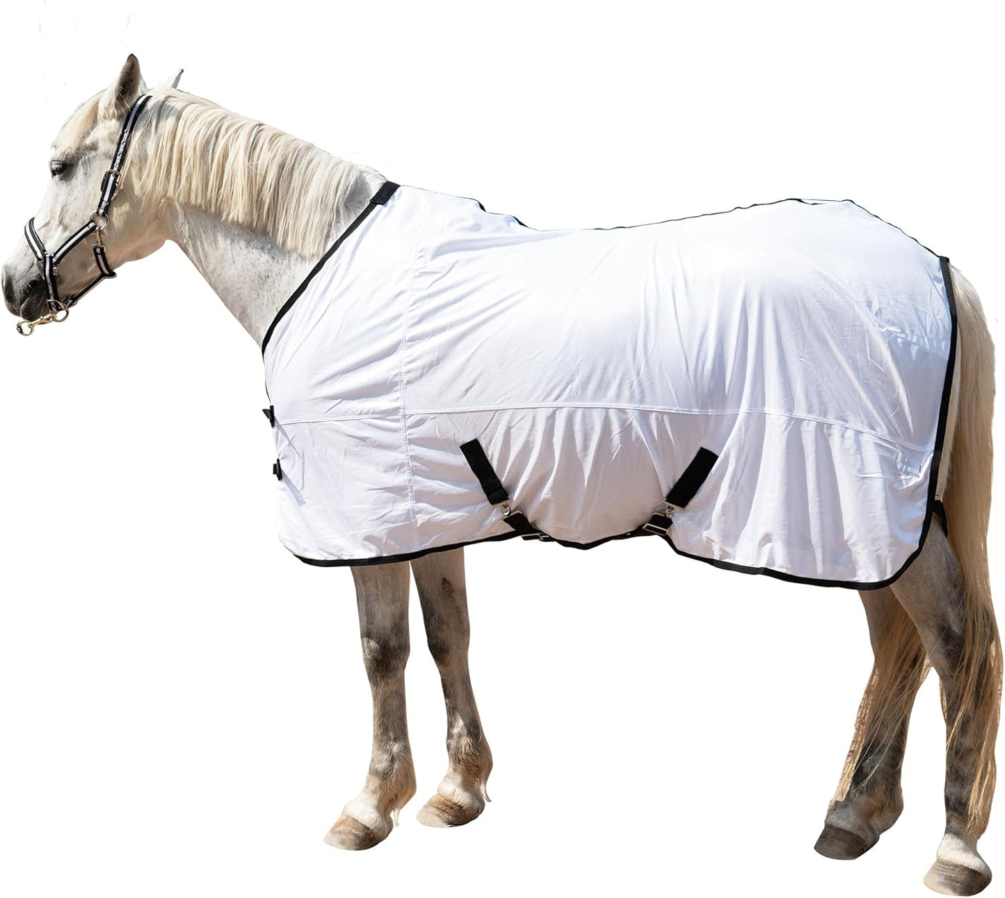 Horse Fly Sheet Equine Summer Sheets, Comfy Mesh Bug and Mosquito Protection Standard Neck - White 75"