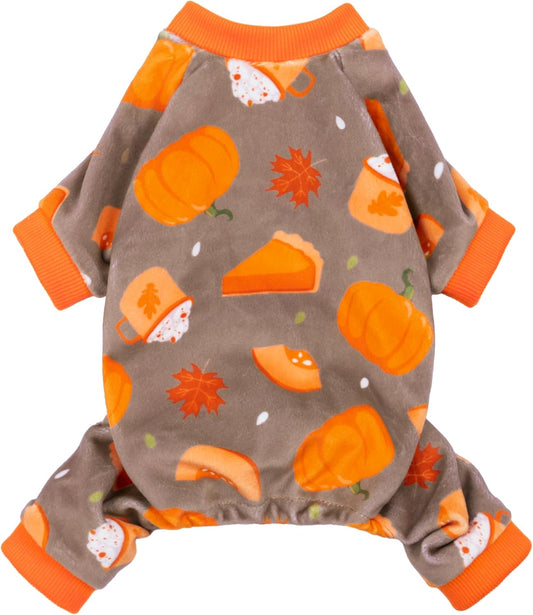Fitwarm Pumpkin Dog Pajamas, Thanksgiving Outfit for Small Dogs Boy Girl, Pet Onesie, Brown, Orange, XL