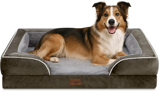 Comfort Expression Large Dog Beds Waterproof Orthopedic Foam Dog Sofa Beds Comfy Pet Bed with Washable Removable Cover & Non-Slip Bottom(Large,Dark Green)