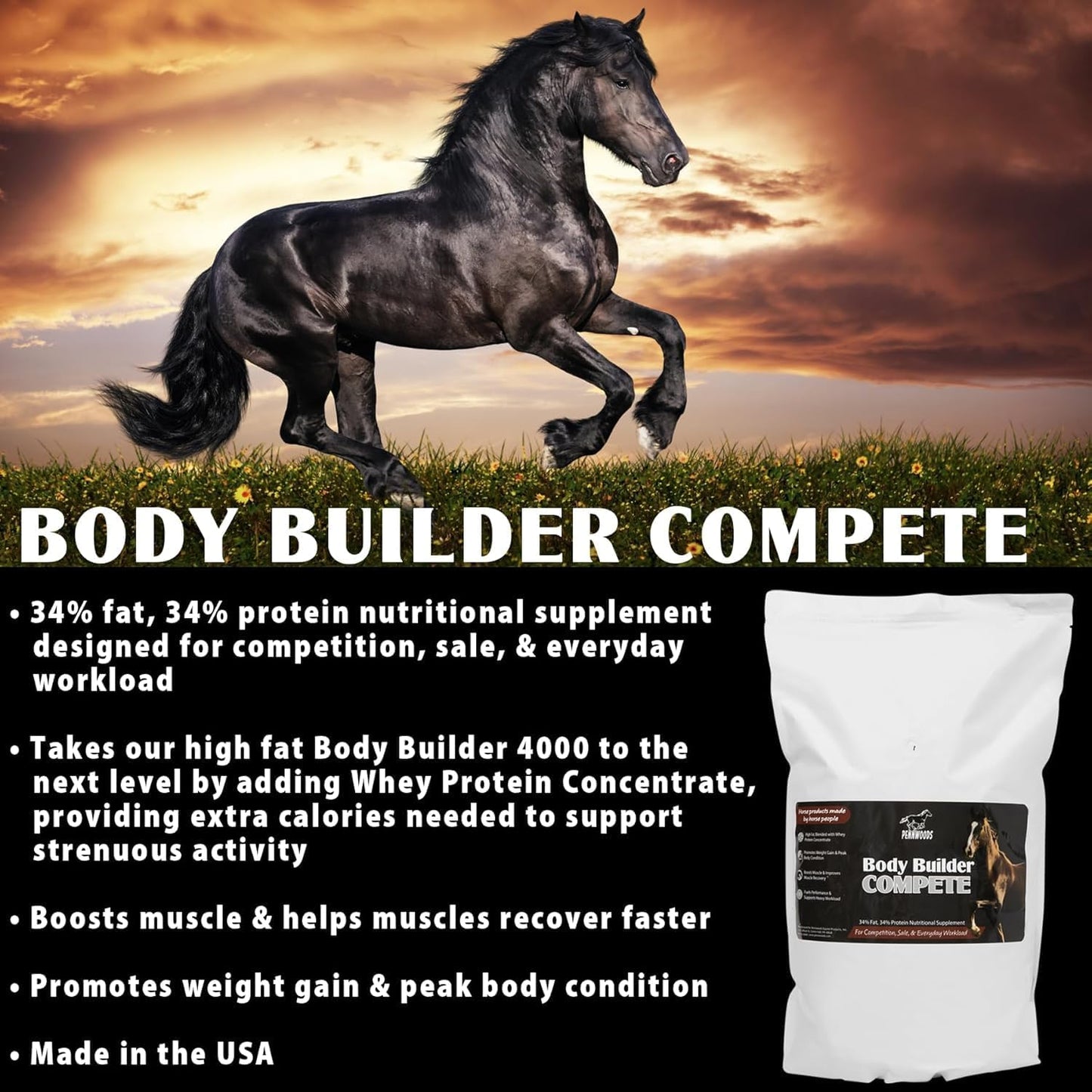 Body Builder Compete: Advanced Horse Weight Gain Supplement, Designed for Competition and Sale, 22lb Bag