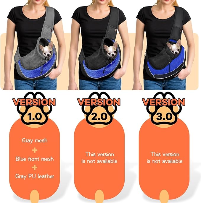 YUDODO Pet Sling Carrier for Small Dogs & Cats – Hands-Free Puppy Carrier with Safety Hook, Large Zipper Pocket, Soft Breathable Mesh, Adjustable Strap & Reflective Strip (Blue 1.0 L)