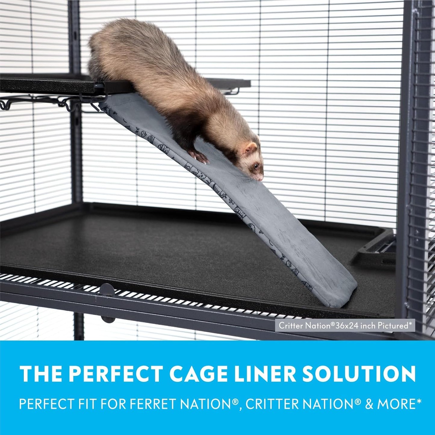 Paw Inspired Fitted Fleece Liner for Ferret Nation, Critter Nation Cage for Ferrets, Rats, Chinchillas, Hedgehogs & Other Small Animals (Gray, Ramp Cover)