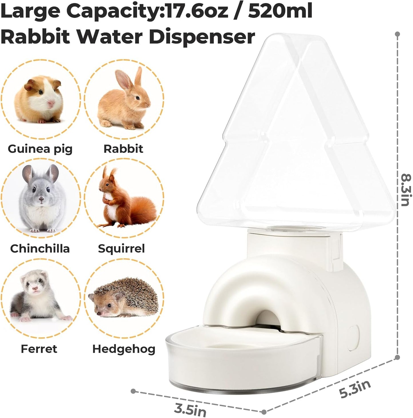 mini&moe Rabbit Water Bottle - 17.6oz Guinea Pig Water Bottle No Drip for Cage Automatic Gravity Silent Hanging Bunny Water Dispenser with Floating Bowl for Hamster, Gerbils, Ferret, Chinchilla