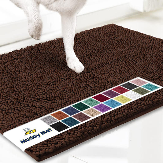 Muddy Mat® Shown on TV – Super Absorbent Microfiber Dog Door Mat for Muddy Paws, Non-Slip Washable Pet Rug, Quick Dry Chenille Entryway Carpet, Machine Washable Indoor Outdoor mat, Brown 30"x19"