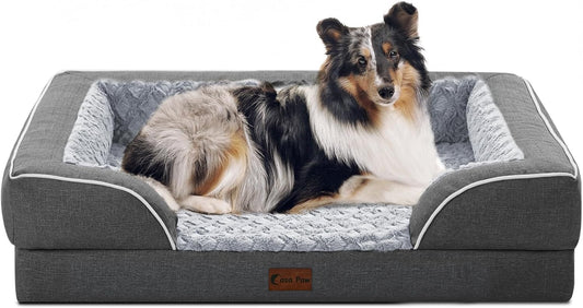 Orthopedic Dog Beds Waterproof, Memory Foam Large Sized Dogs Beds with Sides, Non-Slip Bottom and Egg-Crate Foam Big Dog Beds with Removable Washable Cover(Large,Dark Grey)