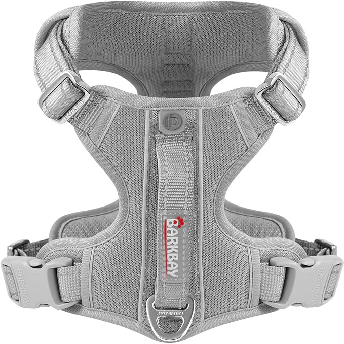 BARKBAY Dog Harness No Pull with ID Tag Pocket - Heavy Duty, Reflective, Easy Control for Large Dogs(Grey,S)