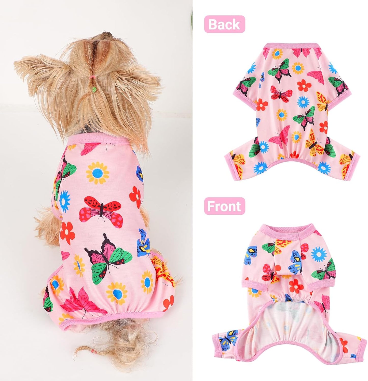Dog Pajamas Small Sized Dogs Stretchable Summer Dog Clothes Pjs 4 Legs Girl Boy Cute Soft Puppy Outfits Doggie Cat Jammies Jumpsuit Sleeper for Pet, Butterfly S