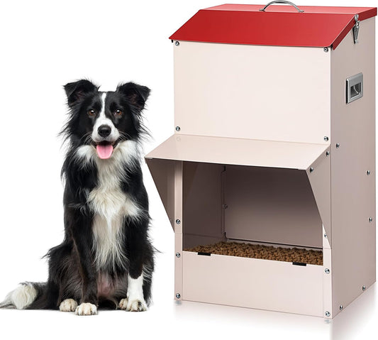 Automatic Dog Feeder Large Breed, 50 LB Capacity Outdoor Pet Food Dispenser, Powder-Coated Steel Gravity Dog Food Feeder with Clear Door, Wall Mountable, Weatherproof Self Feeders