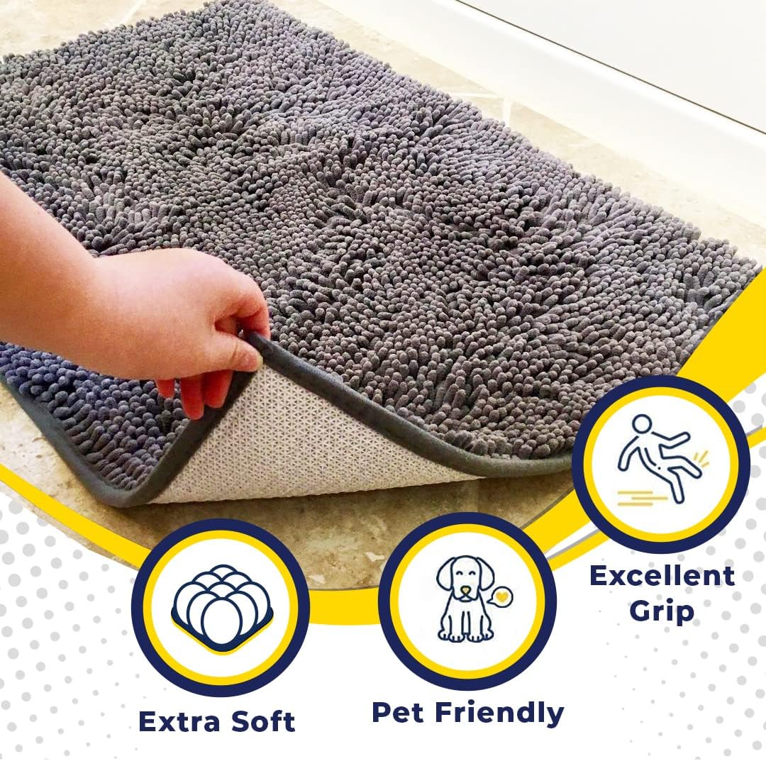 Muddy Mat® Shown on TV Super Absorbent Microfiber Dog Door Mat for Muddy Paws, Non-Slip Washable Pet Rug, Quick Dry Chenille Entryway Carpet, Machine Washable Indoor Outdoor mat, Grey 30"x19"