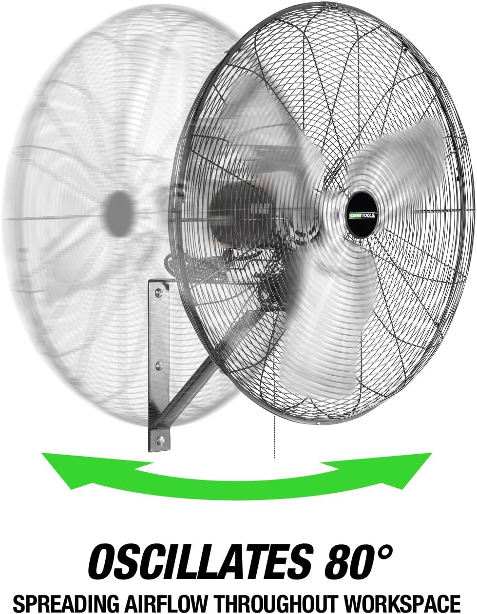 OEMTOOLS OEM24884 30 Inch Oscillating Wall Fan, 9500 CFM Max. Garage 90 Degree Mounted Fan with 6 Ft. UL Listed Cord