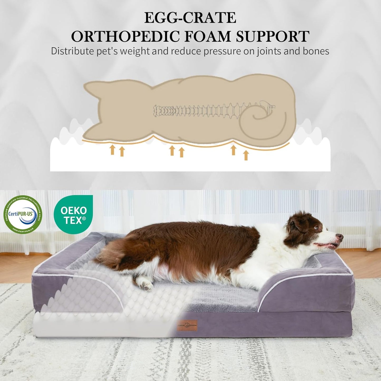 Comfort Expression Small Dog Beds Waterproof Orthopedic Foam Dog Sofa Beds for Medium Dogs Comfy Pet Bed with Washable Removable Cover & Non-Slip Bottom(Small,Purple)