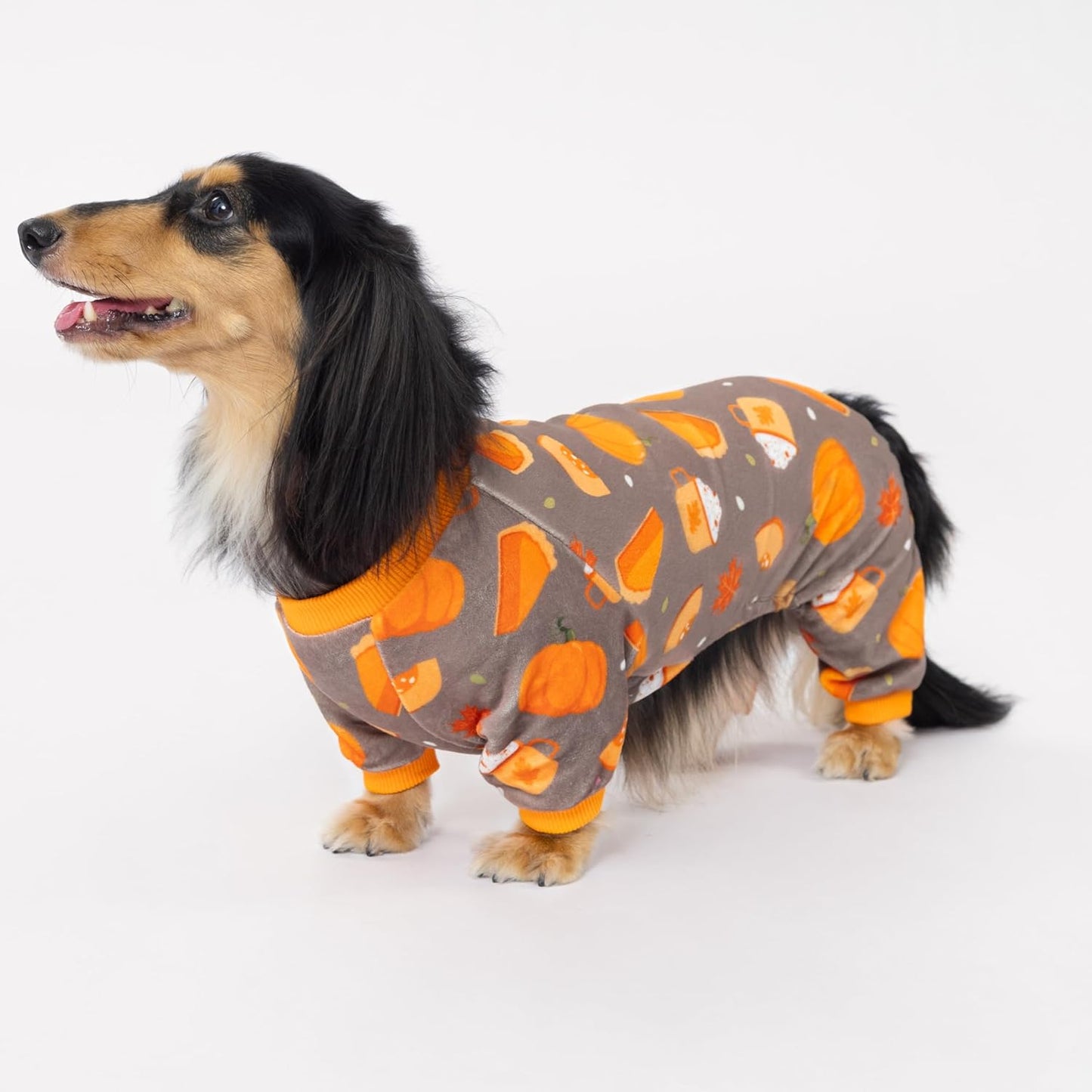 Fitwarm Pumpkin Dog Pajamas, Thanksgiving Outfit for Small Dogs Boy Girl, Pet Onesie, Brown, Orange, XS