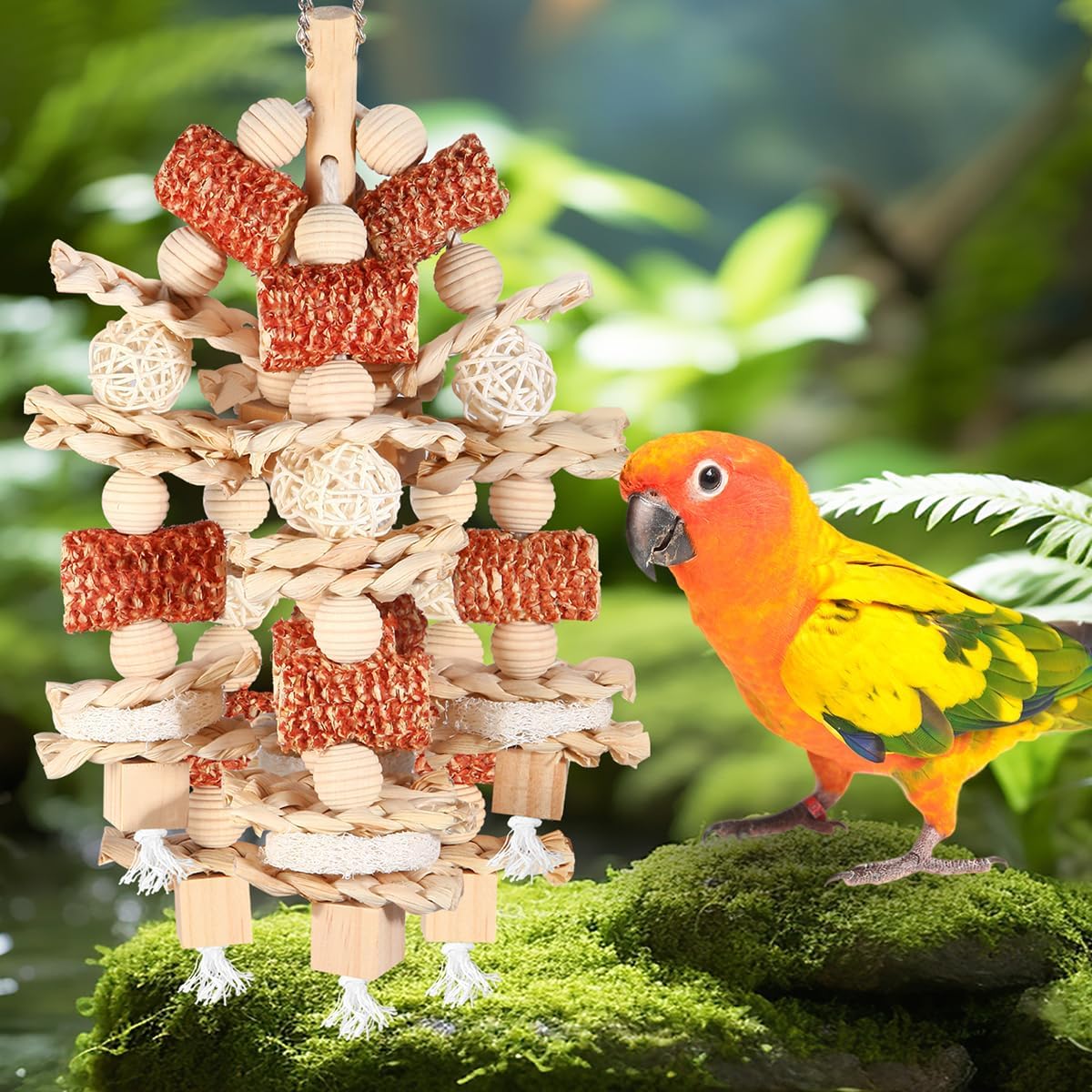 Bird Toys - Natural Corn Cob and Loofah Slices for Large Parrots, Like African Grey, Macaws, Cockatoos and Amazon Parrot - Wooden