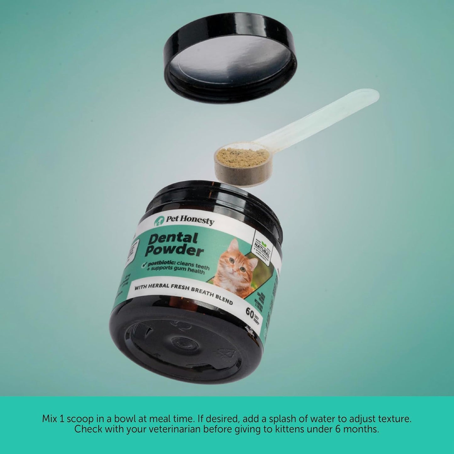 Cat Breath Freshener Dental Powder for Teeth Cleaning Plaque Off, Dental Care for Cats, Tartar Remover for Teeth with Natural Herbal Blend (60 Day Supply)