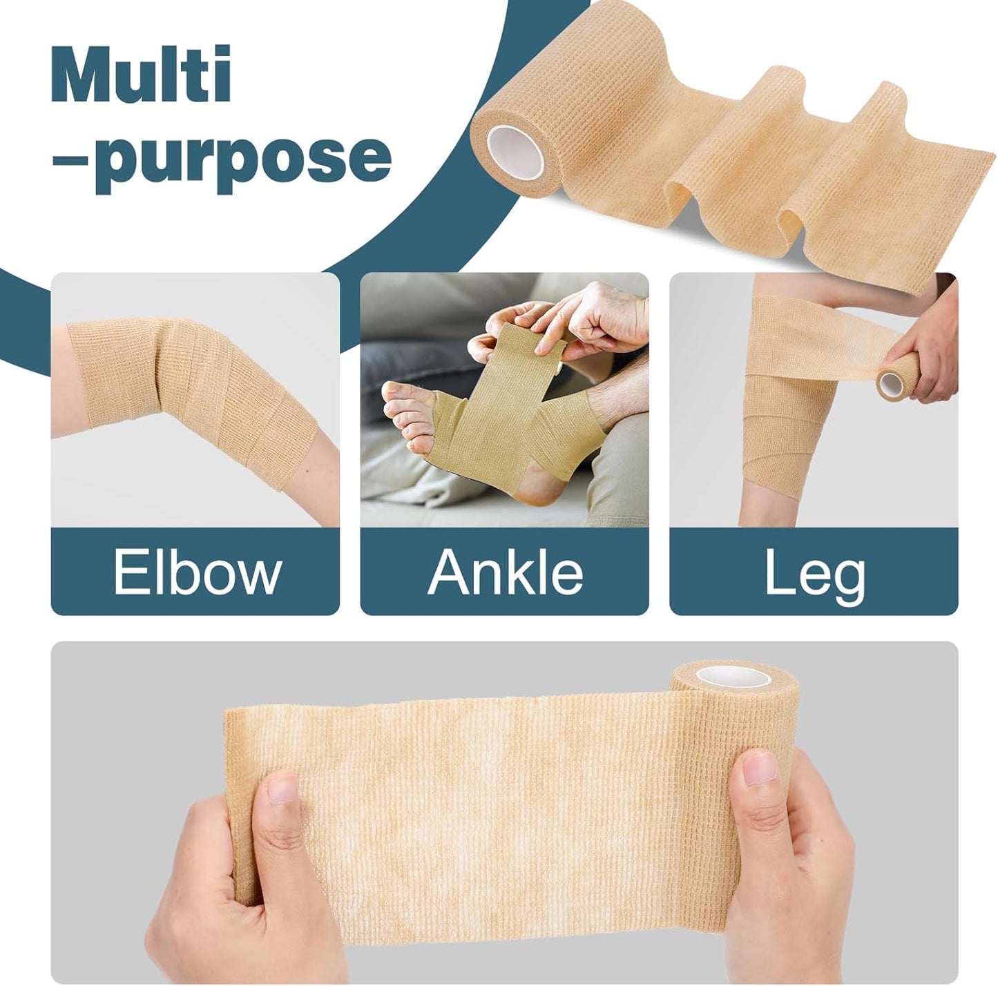 AZEN 9 Pack Self Adhesive Bandage Wrap, 4" X 5 Yards Elastic Cohesive Bandage Wrap, Skin Color Athletic Tape, Ankle Tape, Tattoo Grip Tape Wrap, Vet Wrap