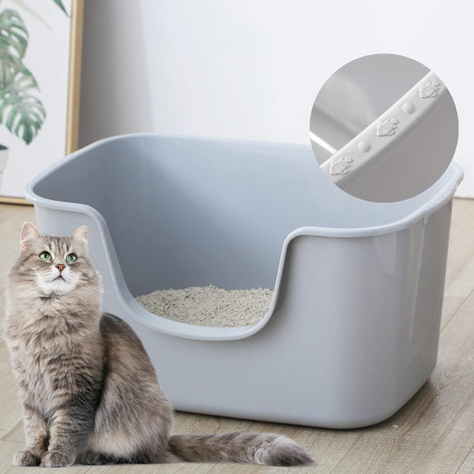 Smart Paws Extra Large Jumbo Cat Litter Box for Maine Coon Cats, Open Top High-Sided Anti-Splash Litter Pans, Durable XL Kitty Bathroom for Multi-Cat Households (Grey)