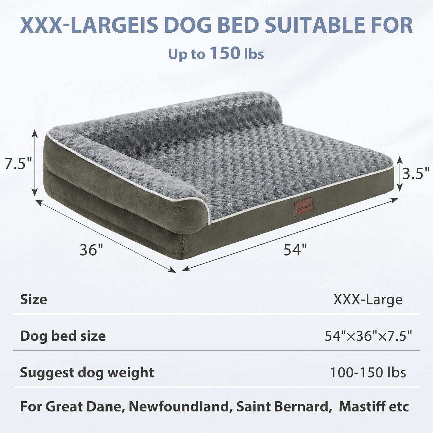 BFPETHOME Orthopedic Dog Beds for Large Dogs-Waterproof Sofa Dog Bed with Removable Washable Cover, Large Pet Bed with Waterproof Lining and Nonskid Bottom, Pet Bed for Dogs