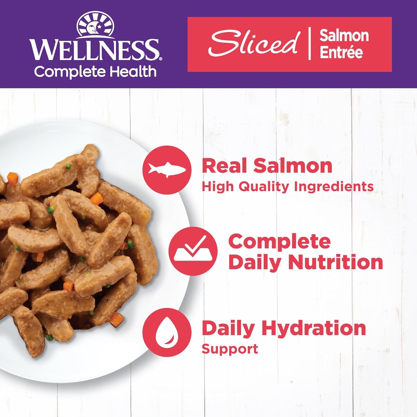 Wellness Complete Health Sliced Adult Wet Cat Food, Natural, Protein-Rich, Grain Free, 3 Ounce, 24 Pack, (Salmon Entrée)