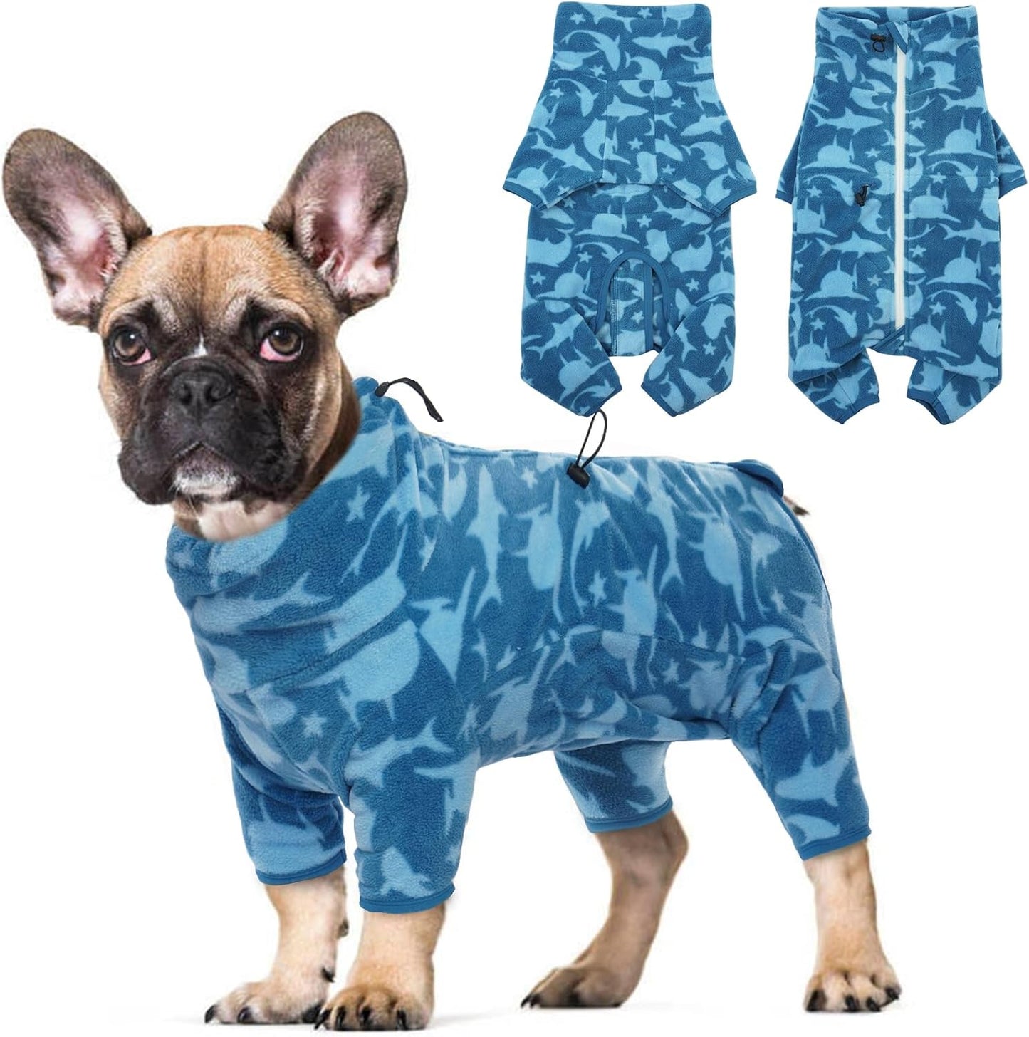 ROZKITCH Dog Thermals Winter Coat Soft Fleece Pullover Pajamas, Pet Windproof Warm Cold Weather Jacket Vest with Luminous Zipper, Jumpsuit Apparel Outfit Clothes for Small Dog Shark 2XS