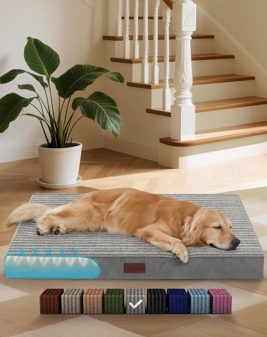 OhGeni Orthopedic Waterproof & Machine Washable Dog Bed for Medium Large Pets, Suitable for Crates, Cat Mat with 25D Egg Crate Foam, Non-Slip Bottom & Removable Cover, 35 Inches(Gray)