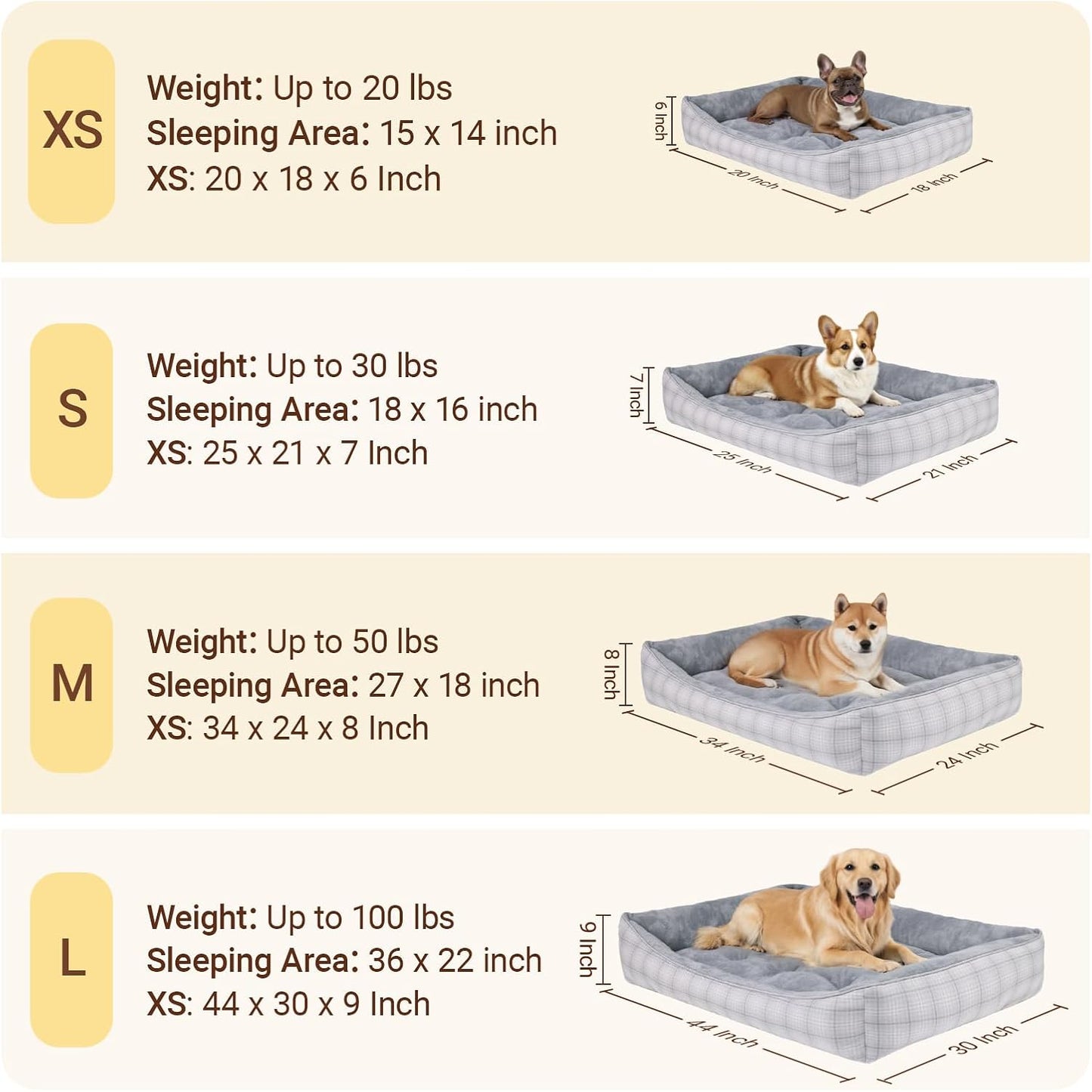 MIHIKK Rectangle Dog Beds for Large Dogs & Cats, Orthopedic Sleeping Pet Bed for Couch with Durable Puppy Cuddler and Anti-Slip Bottom Machine Washable 34 * 24 Inch (Gray)