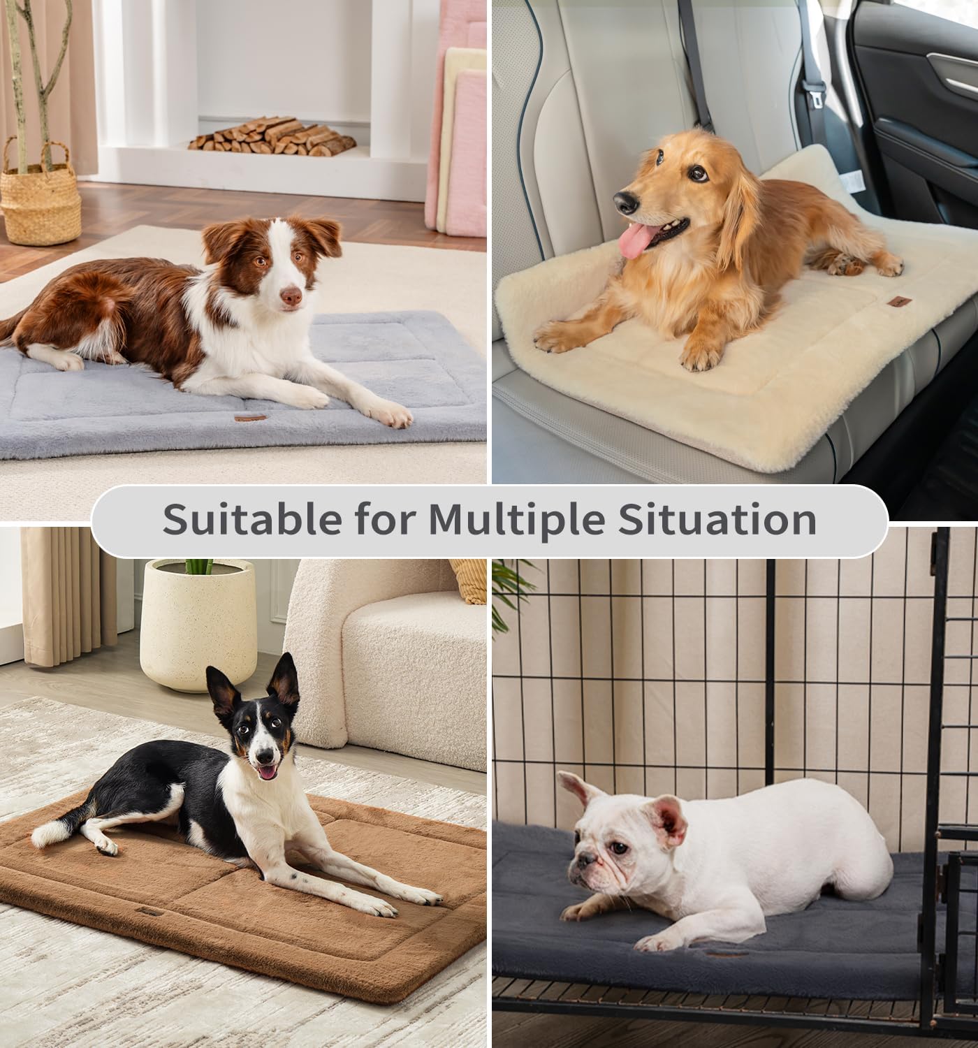 Made4Pets Dog Crate Pad Bed for Large Dogs, Washable & Reversible, Anti-Slip Kennel Mat for Cozy Sleeping, Soft Fluffy Dog Bed for Indoor & Outdoor Use, 44"x32", Dark Gray