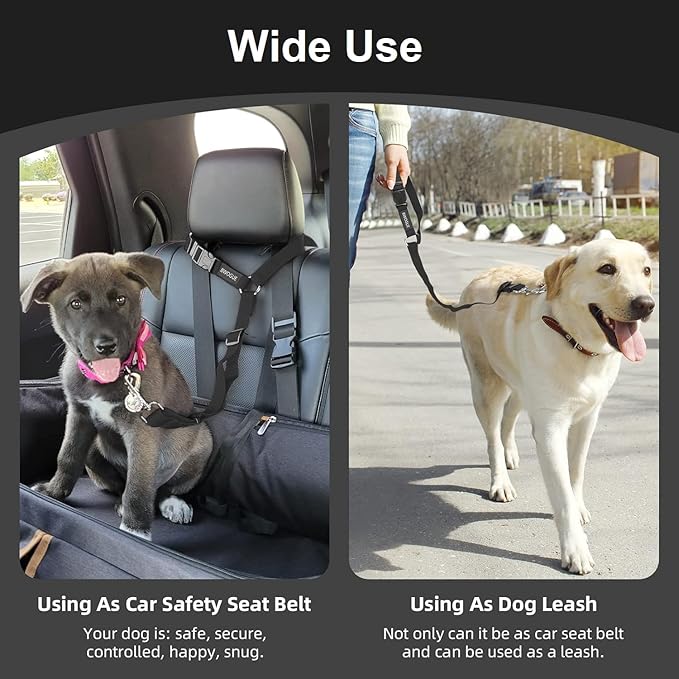 3 Pack Dog Seat Belt for Car, Car Headrest Restraint Adjustable Nylon Fabric, Dog Restraints Vehicle Seatbelts Harness