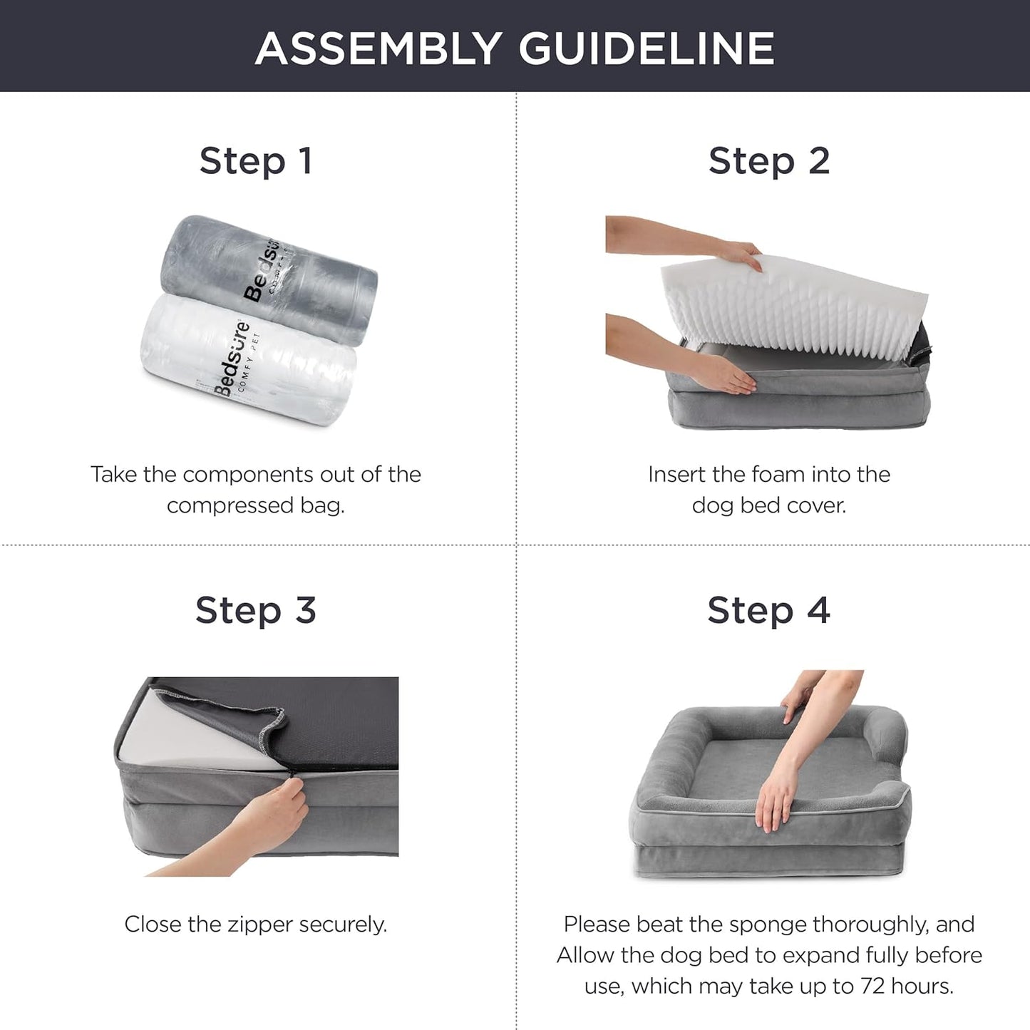 Bedsure Orthopedic Dog Beds for Small Dogs - Washable Small Dog Cat Bed Waterproof, Comfort Pet Couch Sofa with Washable Removable Cover, Pets Bed with Nonskid Bottom, Ivory, 24"