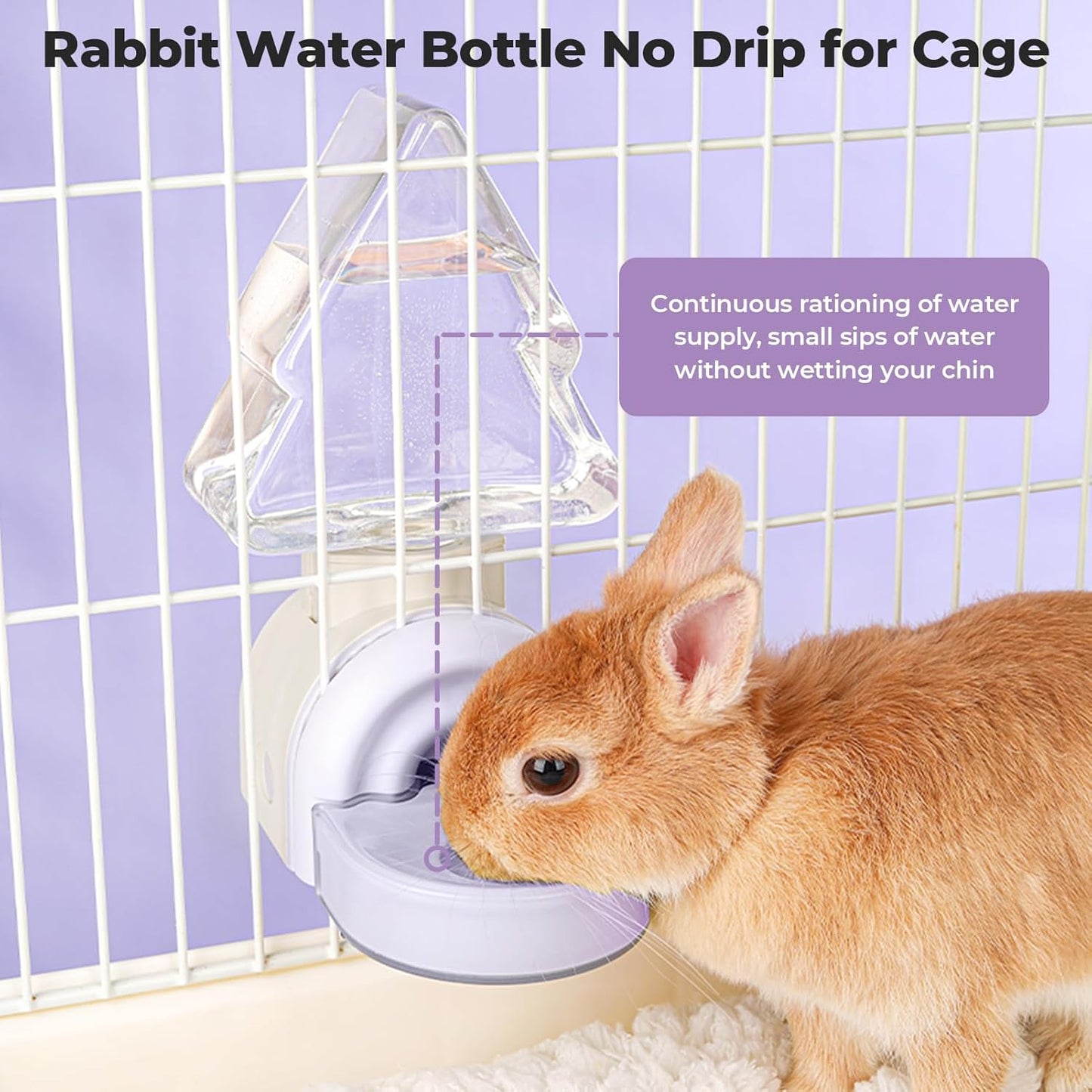 mini&moe Rabbit Water Bottle - 17.6oz Automatic Guinea Pig Water Bottle No Drip Gravity Silent Hanging Bunny Water Dispenser with Floating Bowl for Hamster, Gerbils, Ferret, Chinchilla
