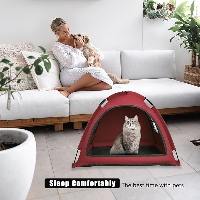 Red Cat Tent House、Cat's Nest, Portable Indoor/Outdoor Pet Tent House for Cats, Puppies and Other Small Animals