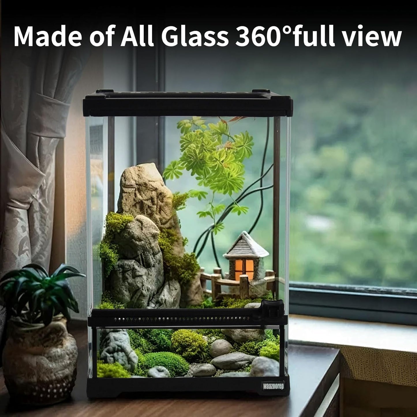 Mini Reptile Glass Terrarium Tank 8"*8"*10" Full View with Front Opening Door,Amphibians Enclosure Habitat Cage for Leopard Gecko Tarantula Young Lizard Hermit Crab Frog Insects Breeding