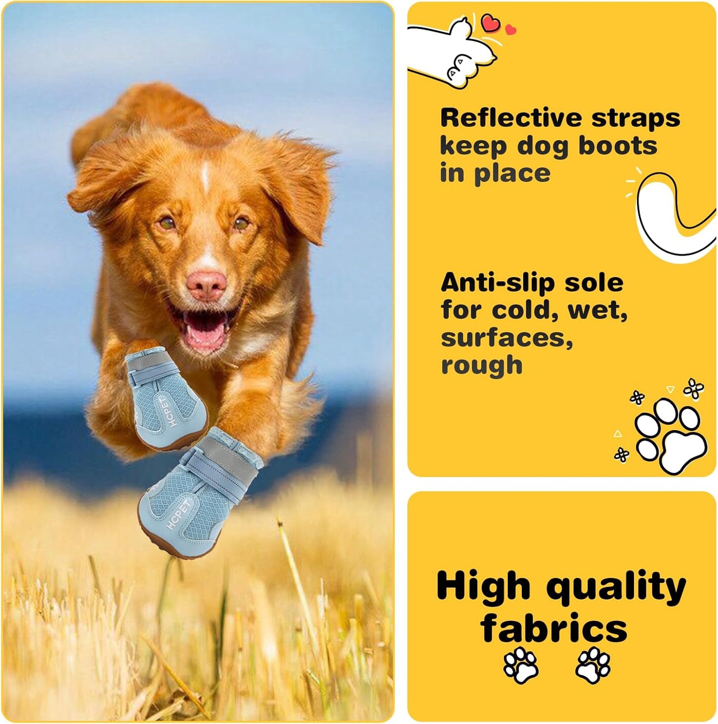 Hcpet Dog Shoes, Dog Boots for Small Dogs, Breathable Medium Dog Booties Paw Protector for Summer Hot Pavement, Winter Snowy Day, Outdoor Walking, Indoor Hardfloors Anti Slip Sole Blue Size 4