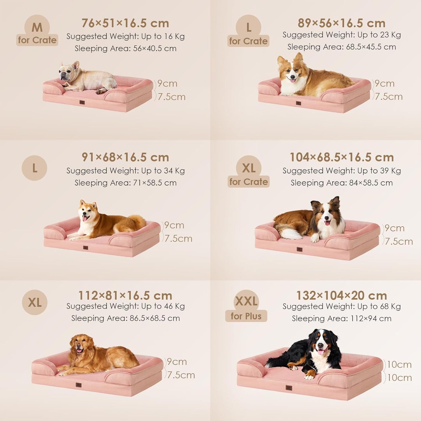 EHEYCIGA Orthopedic Dog Bed for Medium Dogs, Waterproof Memory Foam Medium Dog Beds with Sides, Non-Slip Bottom and Egg-Crate Foam Pet Couch Bed with Washable Removable Cover, Dusty Pink