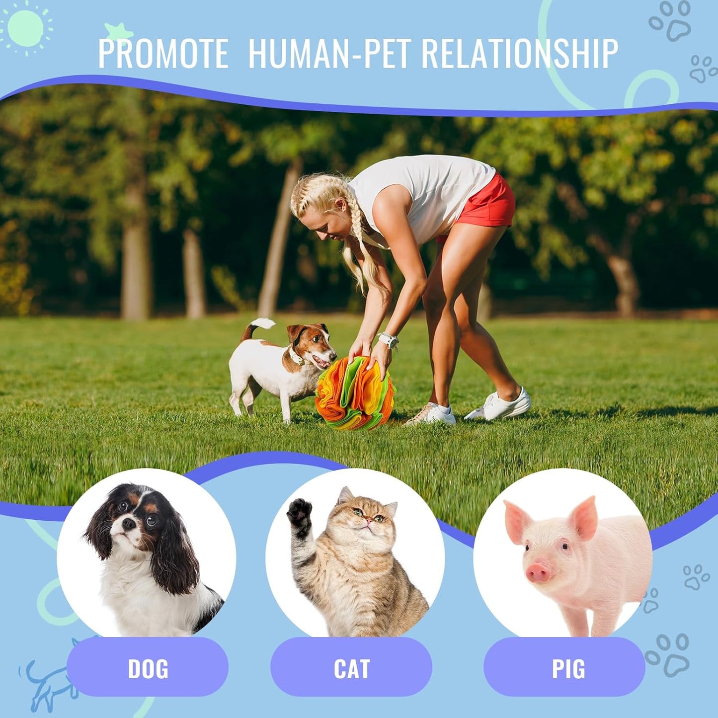 Pet Snuffle Ball, Puzzle Sniffing Interactive Dog Ball for Blind Dogs Training Stress Relief Dog Enrichment Toys Treat Machine Washable (15cm, Yellow Orange Green)