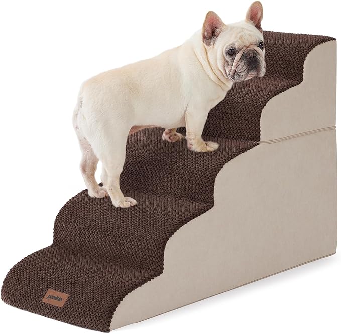 Dog Stairs for High Beds - Pet Stairs Ramp for Couch, 35D Foam Dog Steps for Small to Large Pets, with Non-Slip Bottom Brown, 5 Steps